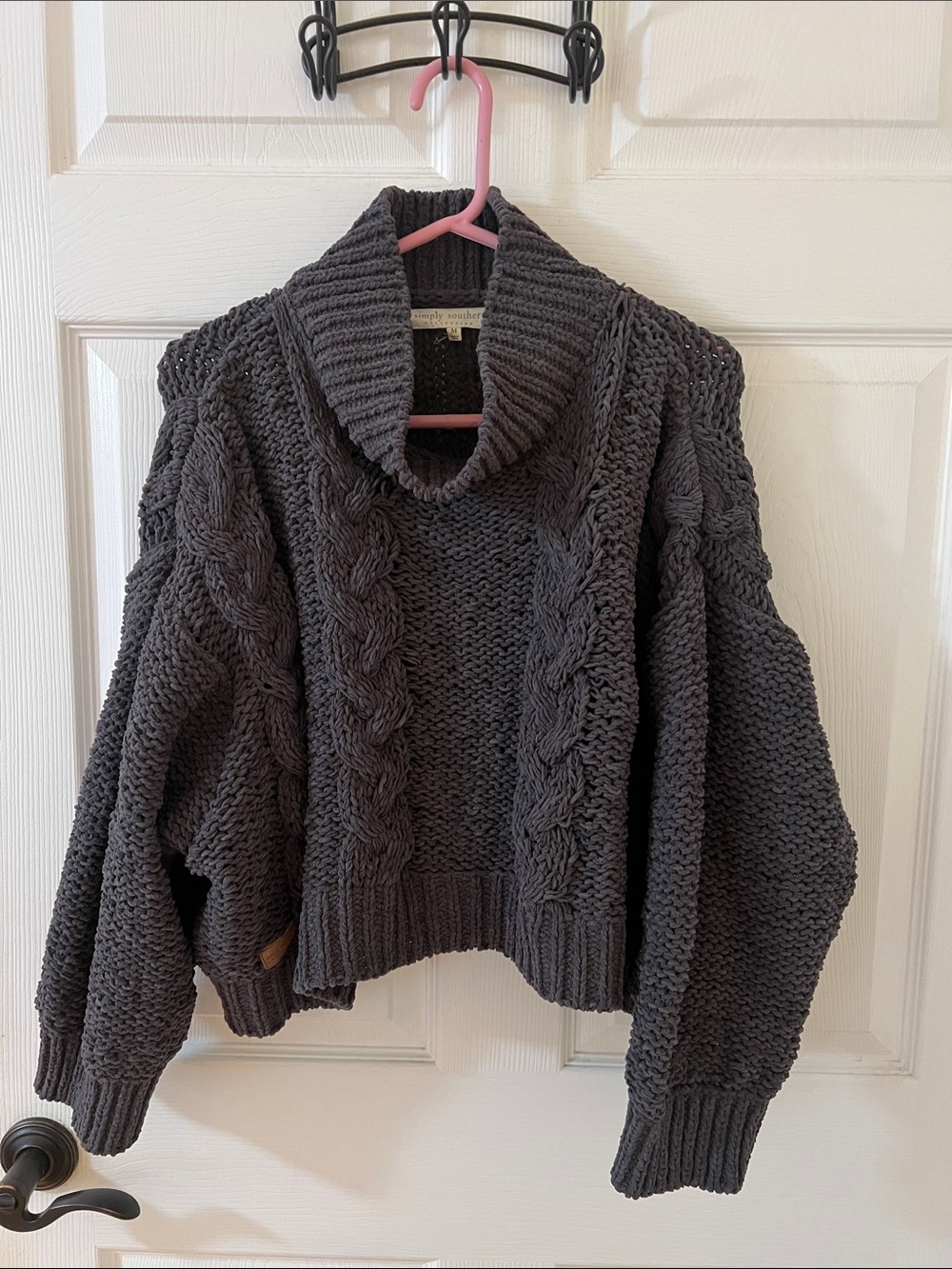 Simply Southern Charcoal Cable Knit Turtleneck Sweater